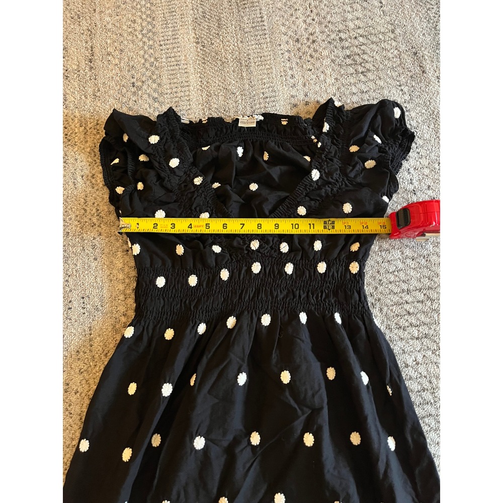 Black and white coquette midi dress embroidered smocked cotton small - Picture 4 of 5